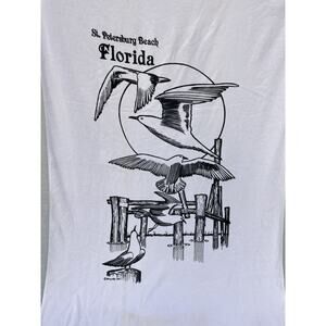 St Petersburg Beach FL Oversize Beach Towel 44x66 Seagulls USA Made Vintage 1983